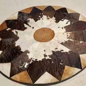 Cowhide Flower Round Carpet Floor Rug Living Room Bedroom Decor Round Area Rug Carpet