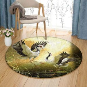 Crane Bird 1 Round Carpet Floor Rug Living Room Bedroom Decor Round Area Rug Carpet