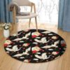 Crane Bird And Flowers Round Carpet Floor Rug Living Room Bedroom Decor Round Area Rug Carpet