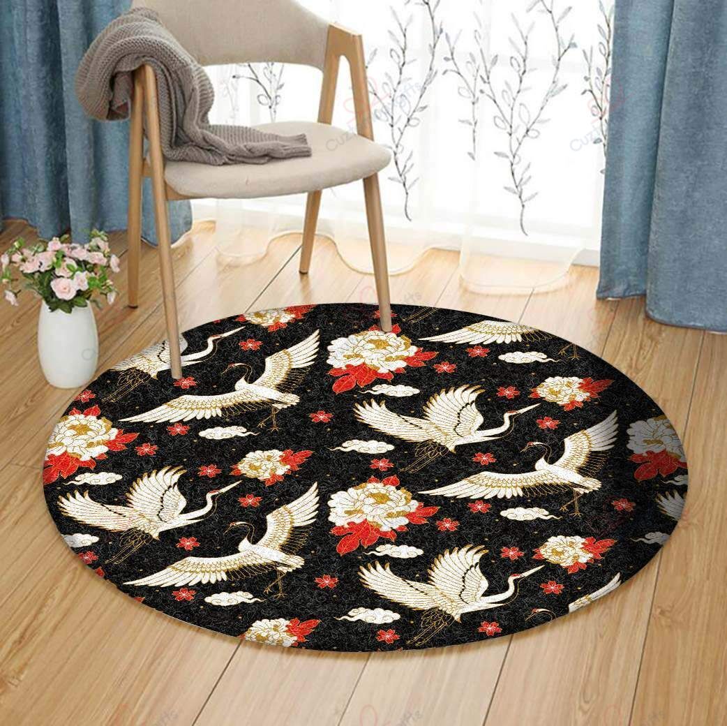 Crane Bird And Flowers Round Carpet Floor Rug Living Room Bedroom Decor Round Area Rug Carpet Crane Bird And Flowers Round Carpet Floor Rug Living Room Bedroom Decor Round Area Rug Carpet