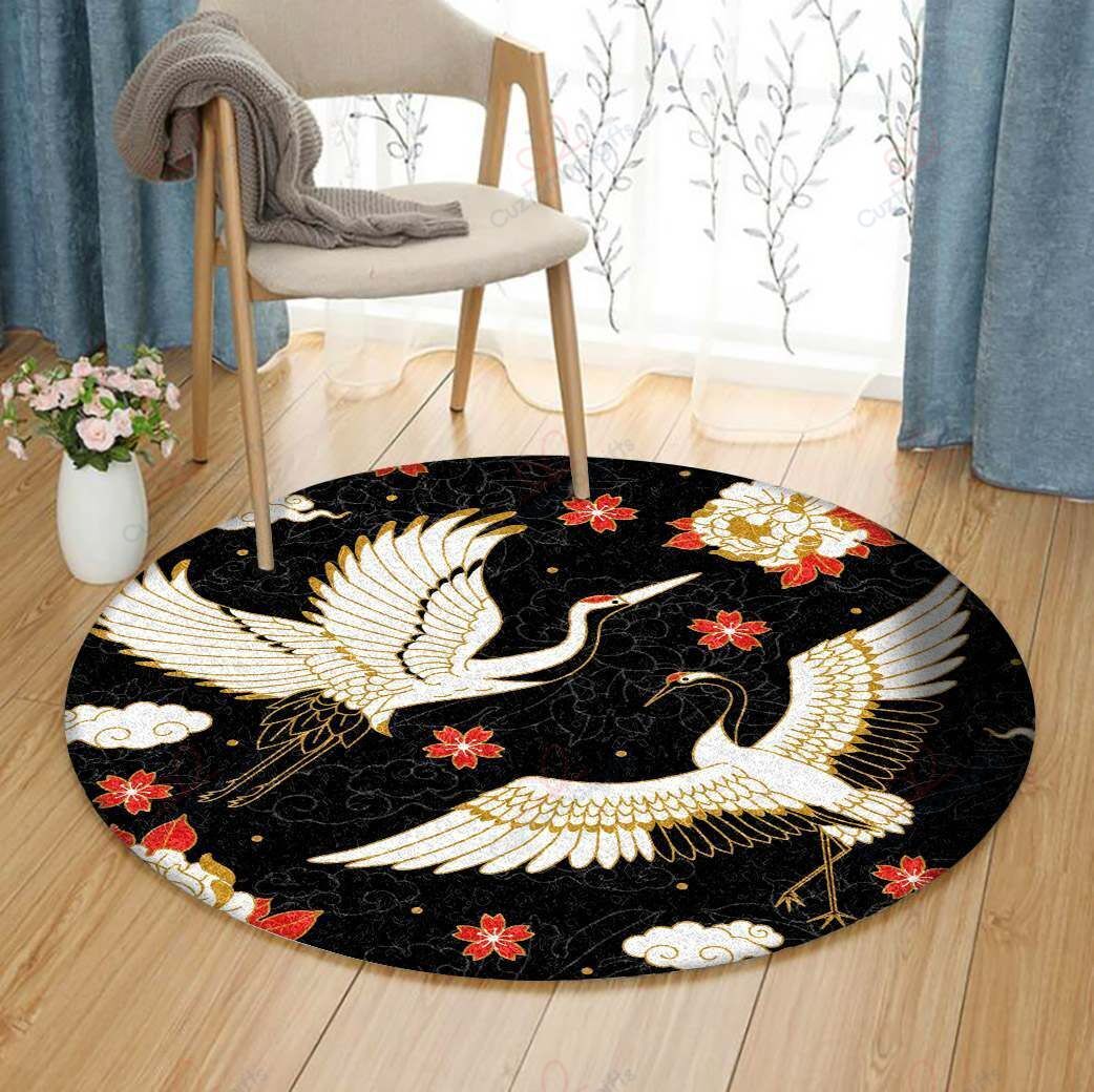 Crane Bird Round Carpet Floor Rug Living Room Bedroom Decor Round Area Rug Carpet Crane Bird Round Carpet Floor Rug Living Room Bedroom Decor Round Area Rug Carpet