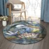 Crane Bird Lotus Round Carpet Floor Rug Living Room Bedroom Decor Round Area Rug Carpet