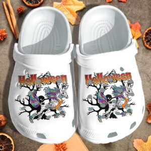 Creepy Unicorn And Skull Tattoo Funny Crocs Clog Shoes Clog – Halloween Crocs Clog Crocband Clog Birthday Gift For Man Women