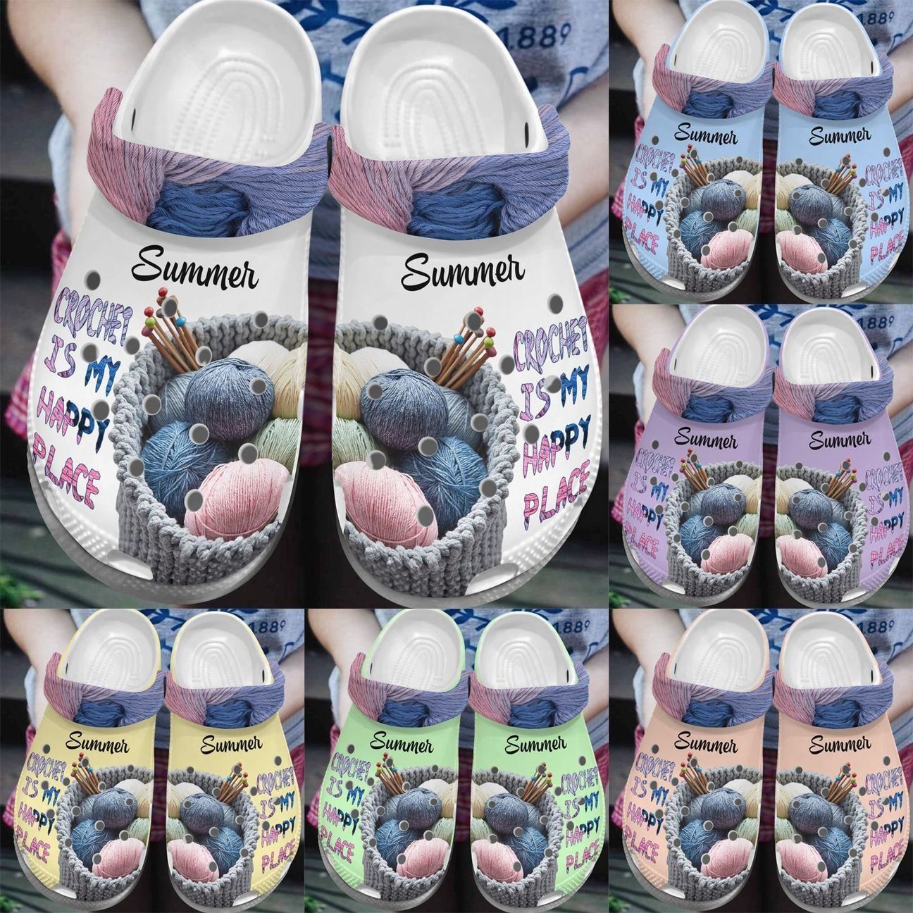 Crochet Personalize Clog Custom Crocs Fashionstyle Comfortable For Women Men Kid Print 3D Personalized Happy Place Crochet Personalize Clog Custom Crocs Fashionstyle Comfortable For Women Men Kid Print 3D Personalized Happy Place