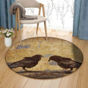Crow Couple Round Carpet Floor Rug Living Room Bedroom Decor Round Area Rug Carpet