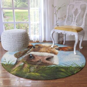 Curious Cow Round Carpet Floor Rug Living Room Bedroom Decor Round Area Rug Carpet