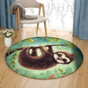 Cute Baby Sloth Round Carpet Floor Rug Living Room Bedroom Decor Round Area Rug Carpet