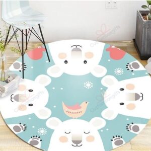 Cute Bear Round Carpet Floor Rug Living Room Bedroom Decor Round Area Rug Carpet