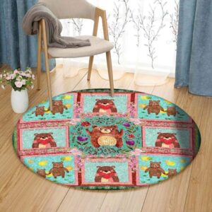 Cute Bear Round Carpet Floor Rug Living Room Bedroom Decor Round Area Rug Carpet