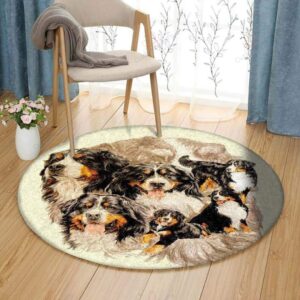 Cute Bernese Mountain Dog Round Carpet Floor Rug Living Room Bedroom Decor Round Area Rug Carpet