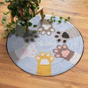 Cute Cat Paw Round Carpet Floor Rug Living Room Bedroom Decor Round Area Rug Carpet