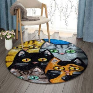 Cute Cats 1 Round Carpet Floor Rug Living Room Bedroom Decor Round Area Rug Carpet