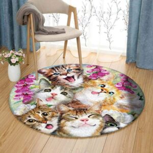 Cute Cats Round Carpet Floor Rug Living Room Bedroom Decor Round Area Rug Carpet