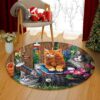 Cute Cats In Garden Round Carpet Floor Rug Living Room Bedroom Decor Round Area Rug Carpet
