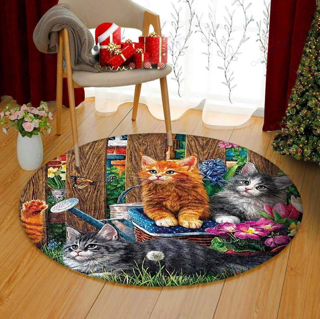 Cute Cats In Garden Round Carpet Floor Rug Living Room Bedroom Decor Round Area Rug Carpet Cute Cats In Garden Round Carpet Floor Rug Living Room Bedroom Decor Round Area Rug Carpet