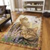 Cute Cats Playing With Butterfly And Purple Flower Rug Sport Decor Gift Floor Decor Living Room Carpet Rug Area Rug - 01c0822547c9