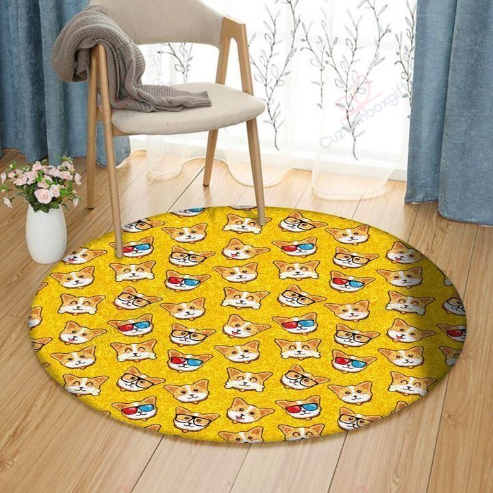 Cute Corgi Head Round Carpet Floor Rug Living Room Bedroom Decor Round Area Rug Carpet Cute Corgi Head Round Carpet Floor Rug Living Room Bedroom Decor Round Area Rug Carpet