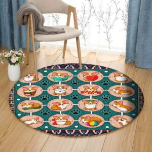 Cute Corgis Round Carpet Floor Rug Living Room Bedroom Decor Round Area Rug Carpet