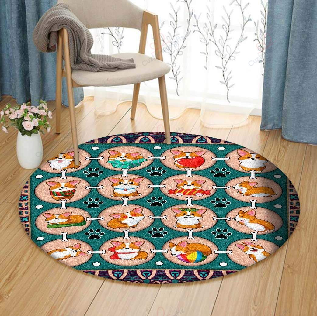 Cute Corgis Round Carpet Floor Rug Living Room Bedroom Decor Round Area Rug Carpet Cute Corgis Round Carpet Floor Rug Living Room Bedroom Decor Round Area Rug Carpet