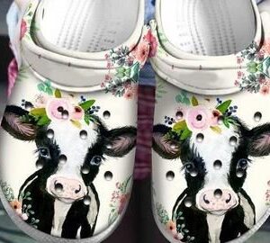 Cute Cow Flowers Crocs 3D Print Cow Crocs Charms Cow Crocs Crocband Clog Gift For Farmer Animal Print Water Shoes