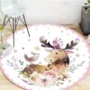 Cute Deer And Bird Round Carpet Floor Rug Living Room Bedroom Decor Round Area Rug Carpet