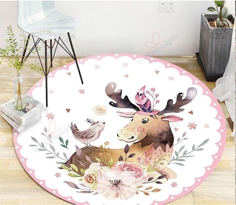 Cute Deer And Bird Round Carpet Floor Rug Living Room Bedroom Decor Round Area Rug Carpet Cute Deer And Bird Round Carpet Floor Rug Living Room Bedroom Decor Round Area Rug Carpet