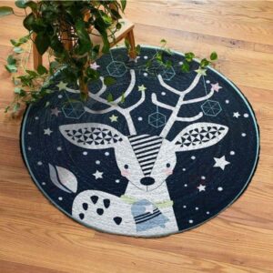 Cute Deer Round Carpet Floor Rug Living Room Bedroom Decor Round Area Rug Carpet
