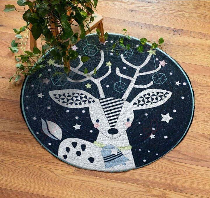 Cute Deer Round Carpet Floor Rug Living Room Bedroom Decor Round Area Rug Carpet Cute Deer Round Carpet Floor Rug Living Room Bedroom Decor Round Area Rug Carpet