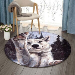 Cute Dog 1 Round Carpet Floor Rug Living Room Bedroom Decor Round Area Rug Carpet