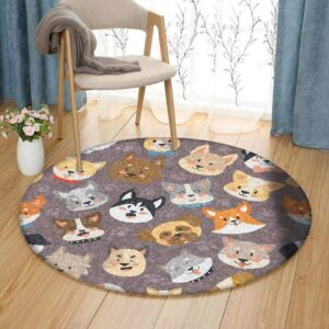 Cute Dogs 1 Round Carpet Floor Rug Living Room Bedroom Decor Round Area Rug Carpet