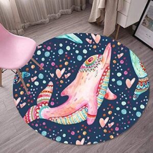Cute Dolphin Round Carpet Floor Rug Living Room Bedroom Decor Round Area Rug Carpet