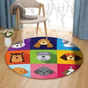 Cute Face Dog Round Carpet Floor Rug Living Room Bedroom Decor Round Area Rug Carpet