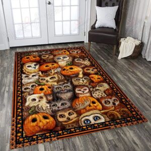 Cute Owl Pumpkin Halloween Rug Sport Decor Gift Floor Decor Living Room Carpet Rug Area Rug - 2b3b34a39c73