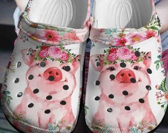 Cute Pig Crocs Crocband Clogs Pig Flowers Crocs 3D Print Animal Crocs 3D Charms Gift For Pig Lover Clog Comfortable For Farmer Cute Pig Crocs Crocband Clogs Pig Flowers Crocs 3D Print Animal Crocs 3D Charms Gift For Pig Lover Clog Comfortable For Farmer