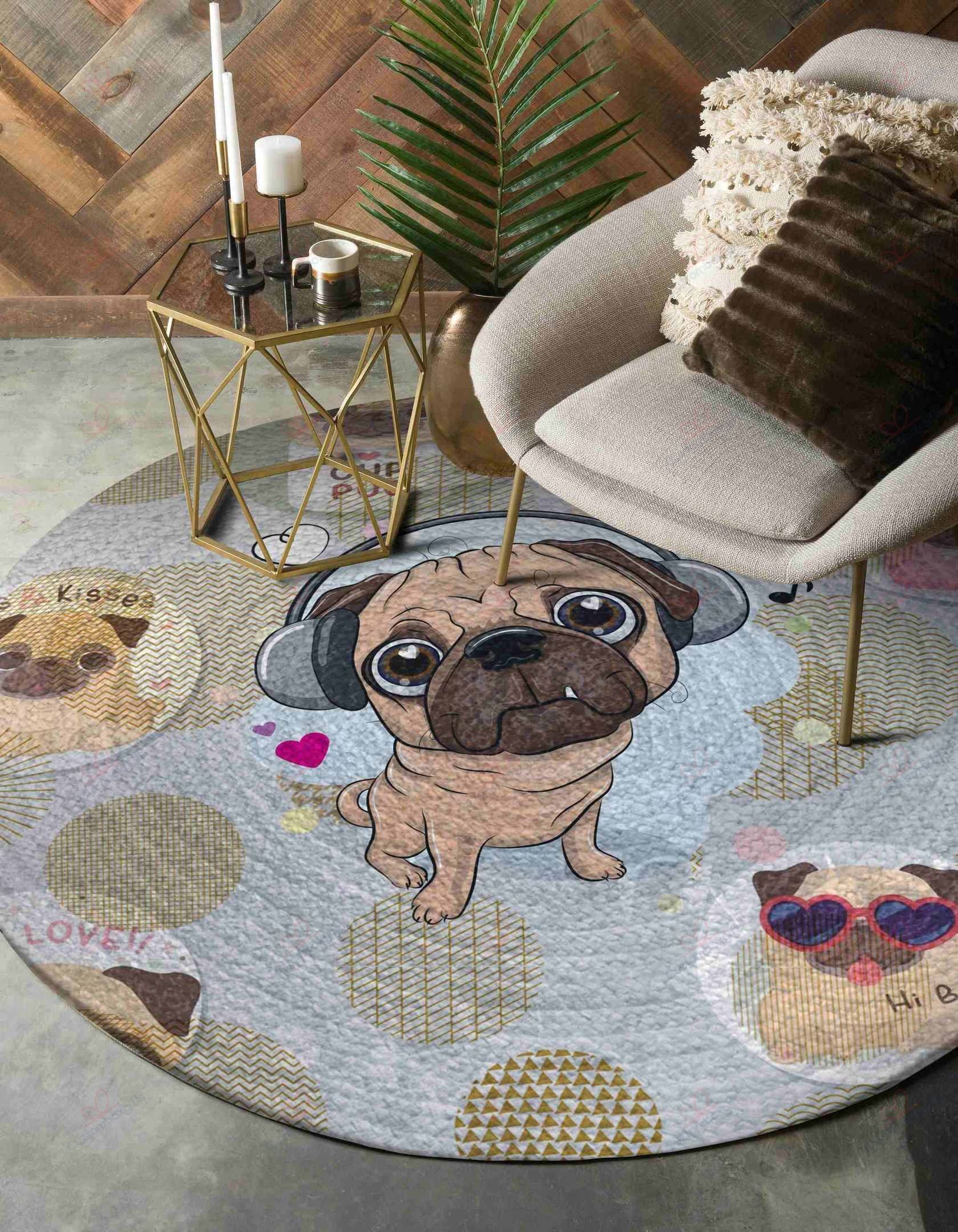 Cute Pug Round Carpet Floor Rug Living Room Bedroom Decor Round Area Rug Carpet Cute Pug Round Carpet Floor Rug Living Room Bedroom Decor Round Area Rug Carpet
