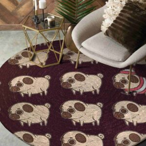 Cute Pug Pattern Round Carpet Floor Rug Living Room Bedroom Decor Round Area Rug Carpet