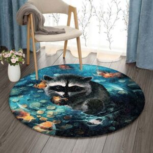 Cute Racoon Round Carpet Floor Rug Living Room Bedroom Decor Round Area Rug Carpet