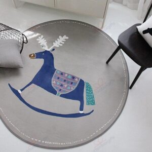 Cute Reindeer Toy Round Carpet Floor Rug Living Room Bedroom Decor Round Area Rug Carpet