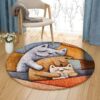 Cute Sleepy Cat Round Carpet Floor Rug Living Room Bedroom Decor Round Area Rug Carpet