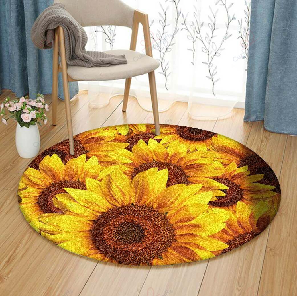 Cute Sunflower Round Carpet Floor Rug Living Room Bedroom Decor Round Area Rug Carpet Cute Sunflower Round Carpet Floor Rug Living Room Bedroom Decor Round Area Rug Carpet