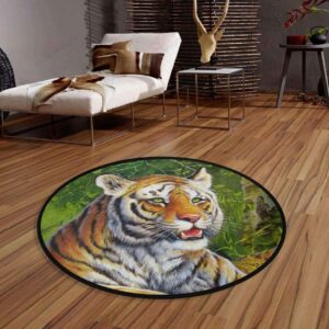Cute Tiger Round Carpet Floor Rug Living Room Bedroom Decor Round Area Rug Carpet