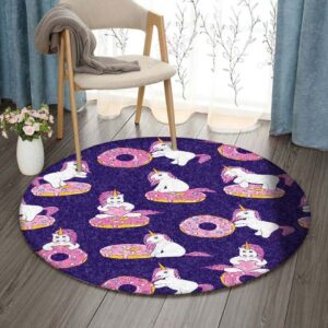 Cute Unicorn And Donut Round Carpet Floor Rug Living Room Bedroom Decor Round Area Rug Carpet