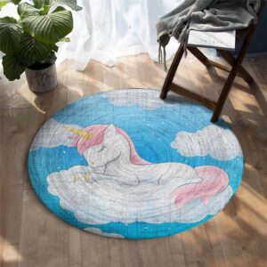 Cute Unicorn Round Carpet Floor Rug Living Room Bedroom Decor Round Area Rug Carpet