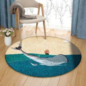 Cute Whale Round Carpet Floor Rug Living Room Bedroom Decor Round Area Rug Carpet