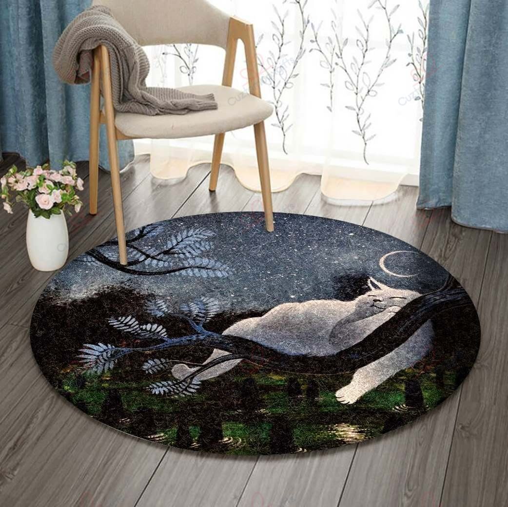 Cute White Cat Round Carpet Floor Rug Living Room Bedroom Decor Round Area Rug Carpet Cute White Cat Round Carpet Floor Rug Living Room Bedroom Decor Round Area Rug Carpet