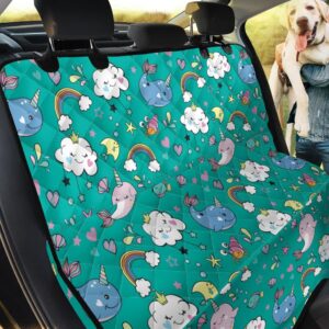 Cyan Color Narwhal Cloud And Rainbow Car Back Seat Cover Dog Car Seat Covers - 97ac5cf30c68