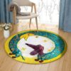 Dachshund And Moon Round Carpet Floor Rug Living Room Bedroom Decor Round Area Rug Carpet