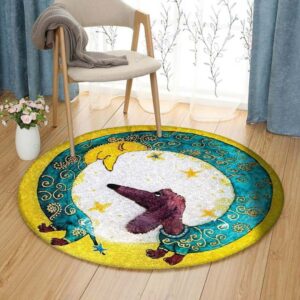 Dachshund And Moon Round Carpet Floor Rug Living Room Bedroom Decor Round Area Rug Carpet