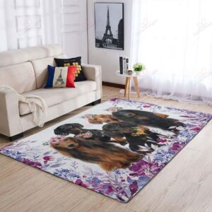 Dachshund Floral Rug Sport Decor Gift Floor Decor Living Room Carpet Rug Area Rug - 9c3d05056a12