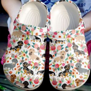 Dachshund Floral Pattern Sku 731 Crocs Crocband Clog Comfortable For Mens Womens Classic Clog Water Shoes